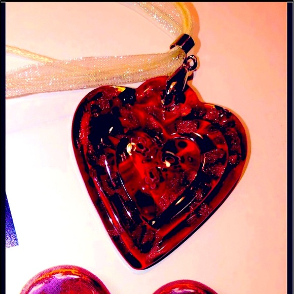 RED HEART MURANO GLASS NECKLACE ARTISAN MILLEFIORI - Picture 3 of 8
